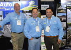 Richard Vollebregt, Ben Martin, and Jesus Lopez with Cravo are discussing their retractable roof options. The ability to control weather, limit water use as well as energy spent results in a large interest for the company's products. 